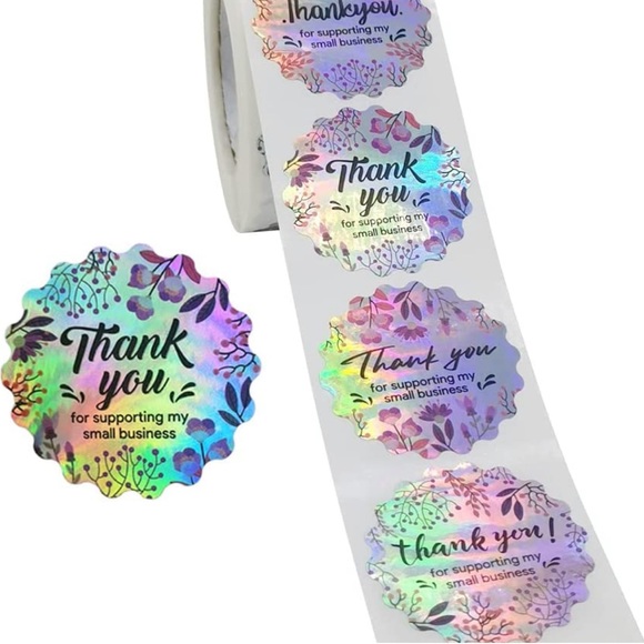 Other - Last set🎉 50 THANK YOU Holographic Silver with floral - scalloped stickers